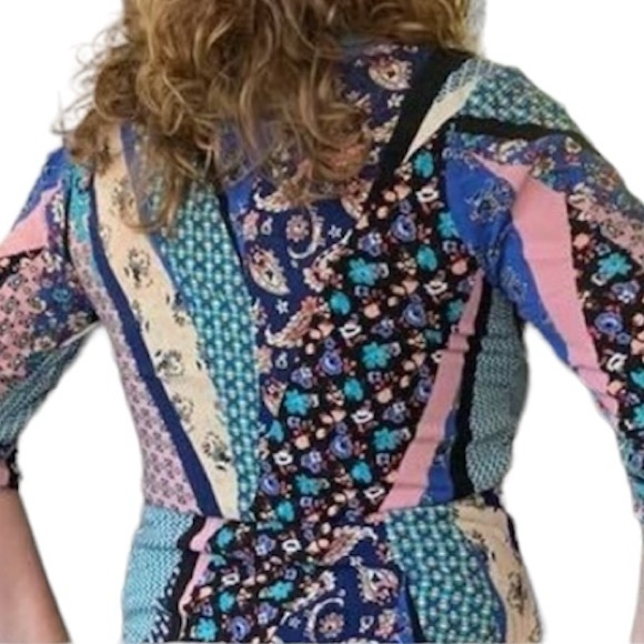BeBop Boho Patchwork Pattern Floral Paisley Wrap V-Neck Mini Dress WDress14 - Picture 12 of 12
